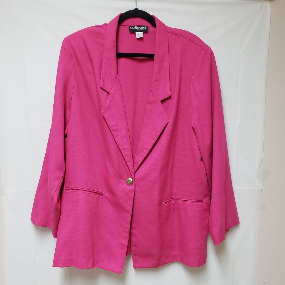 Sag Harbor One Button 100% Linen Business Casual Blazer Sz 18W USA PO Ex